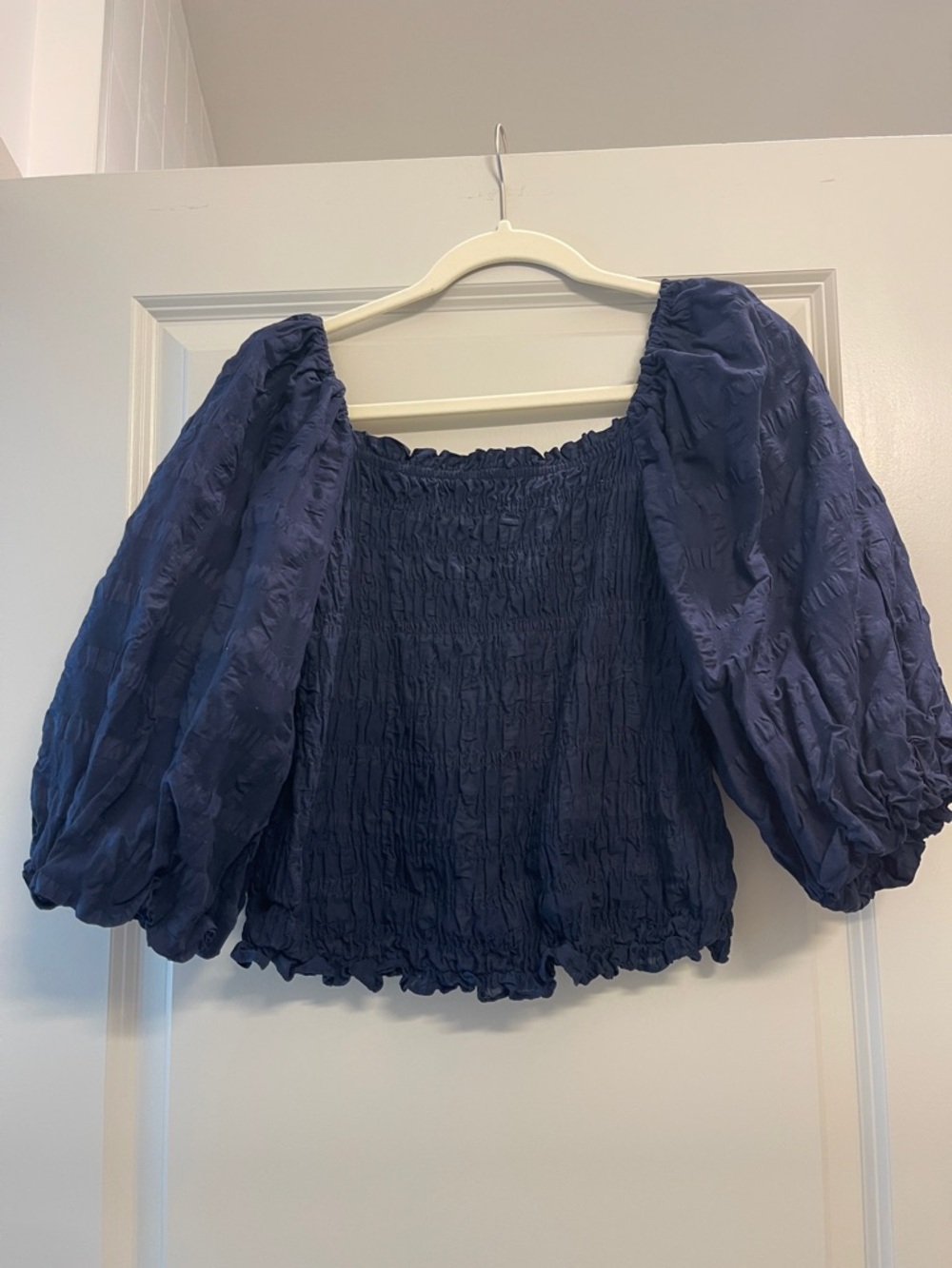 Maeve by Anthropologie Smocked Puff-Sleeve Top - Navy